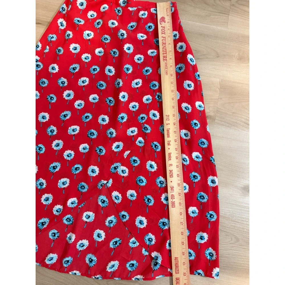 J.Crew Faux Wrap Midi Skirt Red XS Womens Floral Dandelion Casual